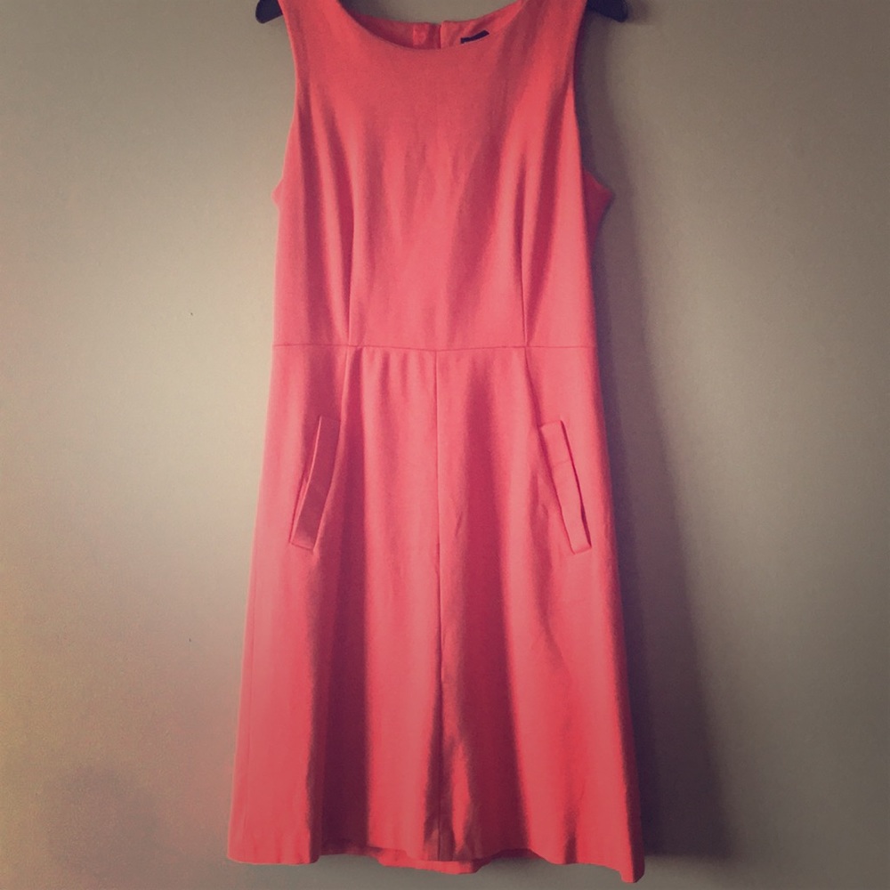 Coral pink sleeveless dress with zipper & pockets